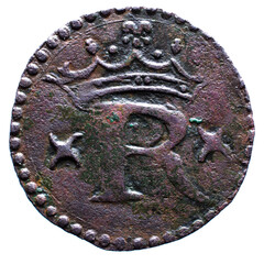 Old Portuguese Real Copper coin from the reign of Sebastião I king of Portugal in the 16th century