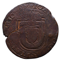 Old Portuguese X Reis Copper coin with Bird Mark from the reign of António I king of Portugal in the 16th century