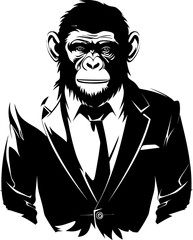 Suited Savvy Long Haired Primate Suit Vector Icon Distinguished Chimps Long Haired Primate in Sleek Suit Logo