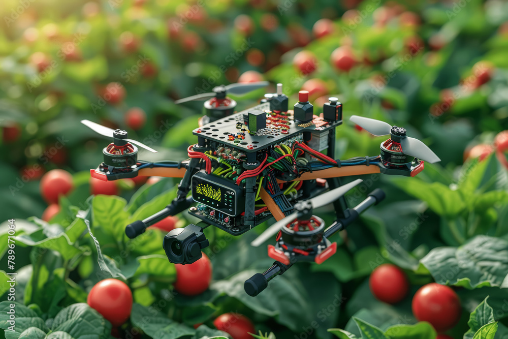 Poster an ai-powered agricultural drone monitoring crop health and detecting pests or diseases in fields. c