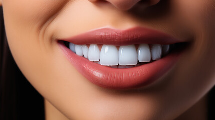 Banner tooth whitening, perfect white crown teeth close up with shade guide bleach color, female veneer smile, dental care