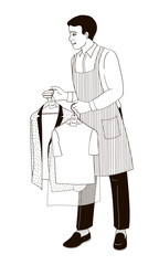 hotel staff male  African American character, laundry service