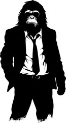 Business Baboon Stylish Chimpanzee in Business Suit Vector Classy Chimpanzee Couture Long Haired Chimpanzee Suit Vector Icon