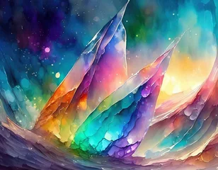 Poster 虹色水彩画風水晶の柱透明感のあるキラキラ背景素材 © 月とサカナ SNAO