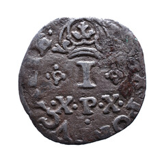 Old Portuguese Silver coin from the reign of João IV king of Portugal in the 17th century