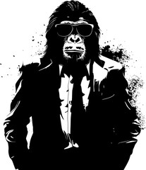 Business Baboon Stylish Chimpanzee Emblem Logo Classy Chimpanzee Chic Suited Chimpanzee in Formal Attire Icon