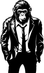 Corporate Ape Long Haired Chimpanzee in Suit Vector Icon Executive Elegance Stylish Chimp Emblem