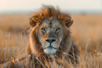 a lion on savannah field