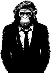Business Baboon Suited Primate Vector Emblem Classy Chimpanzee Couture Long Haired Chimp Suit Design