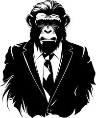Tailored Tropics Stylish Chimpanzee in Formal Attire Icon Business Baboon Suited Primate Vector Emblem