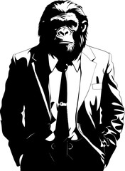 Sophisticated Simian Stylish Chimpanzee Vector Emblem Elegant Ensemble Suited Chimpanzee Logo Design