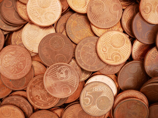 5 cent coins - close up, top view