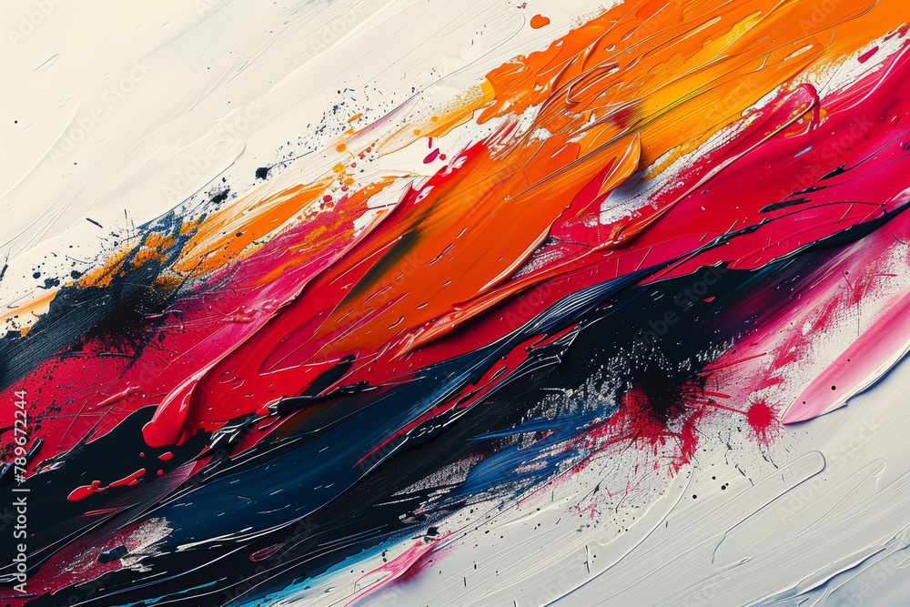 Poster a collage of abstract brushstrokes and splatters, creating a dynamic and energetic composition. conc