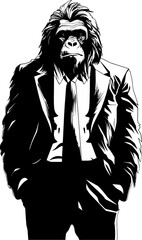 Business Baboon Suited Chimpanzee Icon in Suit Vector Formal Furry Long Haired Chimpanzee Suit Logo