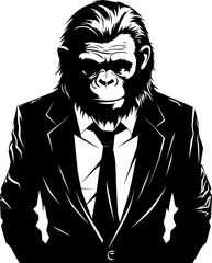 Business Blend Suited Chimpanzee Vector Logo Classy Couture Long Haired Chimpanzee Suit Icon Design