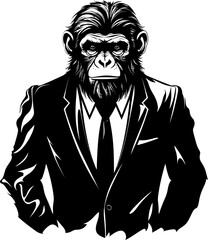 Chic Chimp Charm Stylish Long Haired Chimp Suit Vector Fancy Furry Friends Suited Chimpanzee Icon Emblem