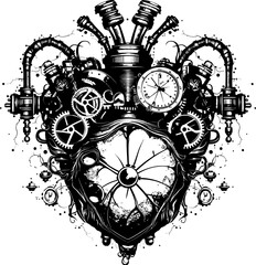 Steam Powered Sentiment Steampunk Human Heart Icon Logo Cogged Affection Mechanical Heart Vector Emblem