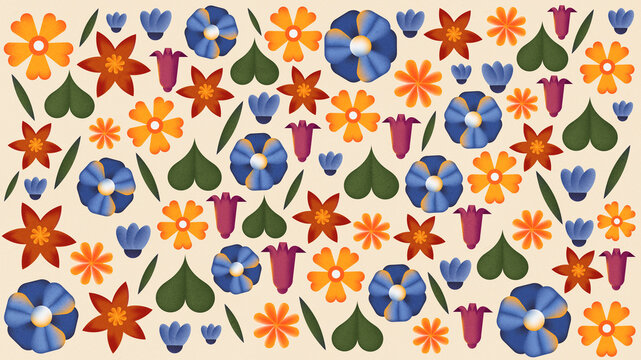 Colorful Flowers Pattern. Bold floral background. Natural backdrop. 