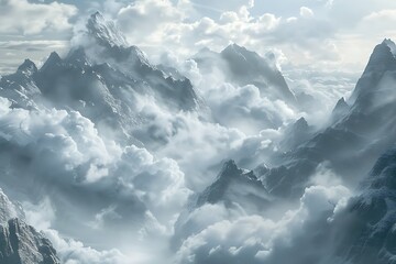 Fototapeta na wymiar : A dynamic cloudscape with fast-moving clouds racing against a backdrop of towering mountains.