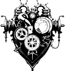 Metallic Melody Steampunk Logo Industrial Affection Machanical Heart Icon