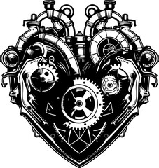 Industrial Affection Steampunk Design Brass Beat Mechanical Heart Icon