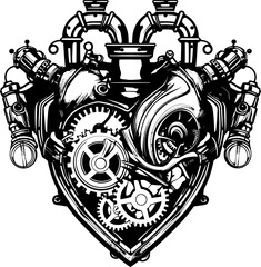 Metallic Melody Gear Heart Logo Industrial Affection Steampunk Icon