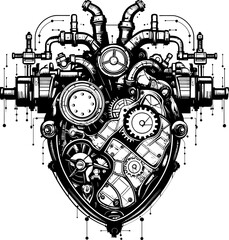 Clockwork Courtship Mechanical Heart Logo Icon Gear Powered Emotion Steampunk Human Heart Emblem Design