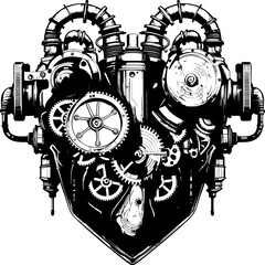 Industrial Love Machanical Steampunk Heart Icon Whirring Romance Steampunk Human Heart Emblem Design