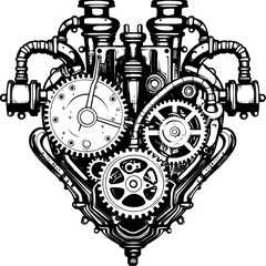 Whirring Warmth Steampunk Human Heart Emblem Icon Clockwork Compassion Mechanical Heart Logo Design