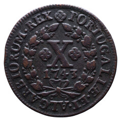 Portuguese X reis coin in copper from the reign of João V king of Portugal in the 18th century