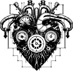 Clockwork Connection Machanical Steampunk Heart Icon Design Steam Fueled Devotion Steampunk Human Heart Vector Emblem