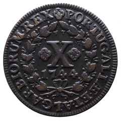 Portuguese X reis coin in copper from the reign of João V king of Portugal in the 18th century