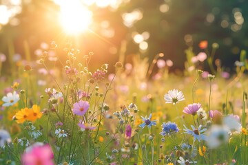 : A field of wildflowers basking in the summer sun, creating a beautiful natural background.