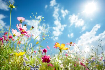 : A field of wildflowers basking in the summer sun, creating a beautiful natural background.