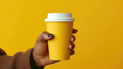 Person holding a cup of coffee, suitable for various projects