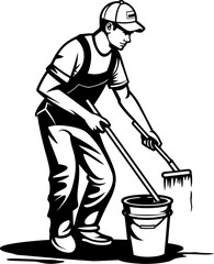 Gleaming Goals Cleaning Floor Emblem Design Neat and Tidy Man with Mop Icon Emblem