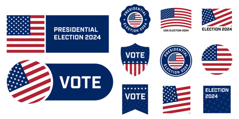 United States Presidential Election 2024 - collection of vector labels and stamps.