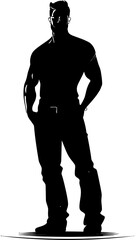 Fototapeta na wymiar Denim Dominance Muscle Man Icon Design FlexFrame Jeans Pant Logo Vector