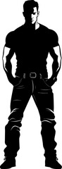 Denim Divinity Muscle Man Symbol Vector Flex Force Muscular Icon Emblem