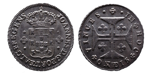 Old Portuguese coin in Silver from the reign of João Principe Regent king of Portugal in the 19th...