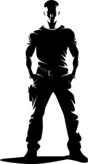 Fototapeta na wymiar FlexForce Jeans Muscular Emblem Mighty Jeans Muscle Man Icon