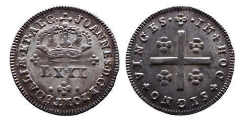 Old Portuguese coin in Silver from the reign of João Principe Regent king of Portugal in the 19th...