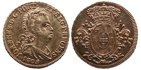 Old Portuguese coin in Gold from the reign of João Principe Regent king of Portugal in the 19th...