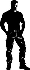 PowerFlex Prodigy Denim Muscle Man Iconic Design Flexed Force Muscled Emblem Vector Design