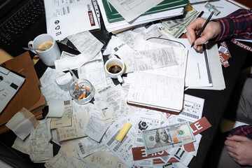 A workplace covered with documents