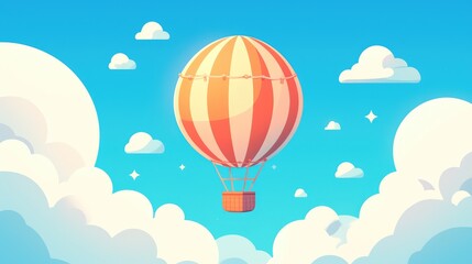 Obraz premium A cheerful cartoon hot air balloon is depicted in a 2d image against a clean white backdrop creating a charming and straightforward illustration