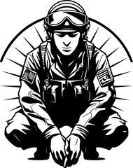 Valor Vigil Military Soldier Icon Honor Kneel Soldier Emblem Vector