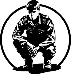 Guardian Gratitude Soldier Symbol Vector Courageous Crest Kneeling Soldier Emblem Design