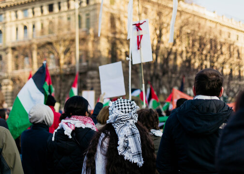 Crowd at pro Palestine manifestation in Milan