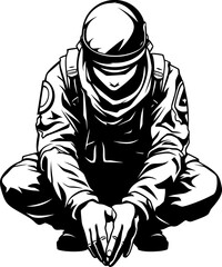 Duty Tribute Military Salute Emblem Brave Kneel Soldier Respect Vector